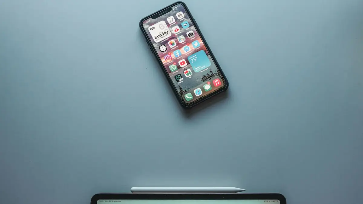 Silver ipad on white table