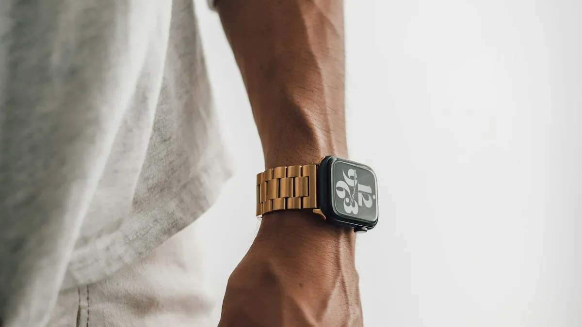 A close-up of an Apple Watch on a wrist