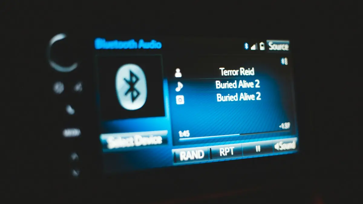 A close up of a car's radio screen