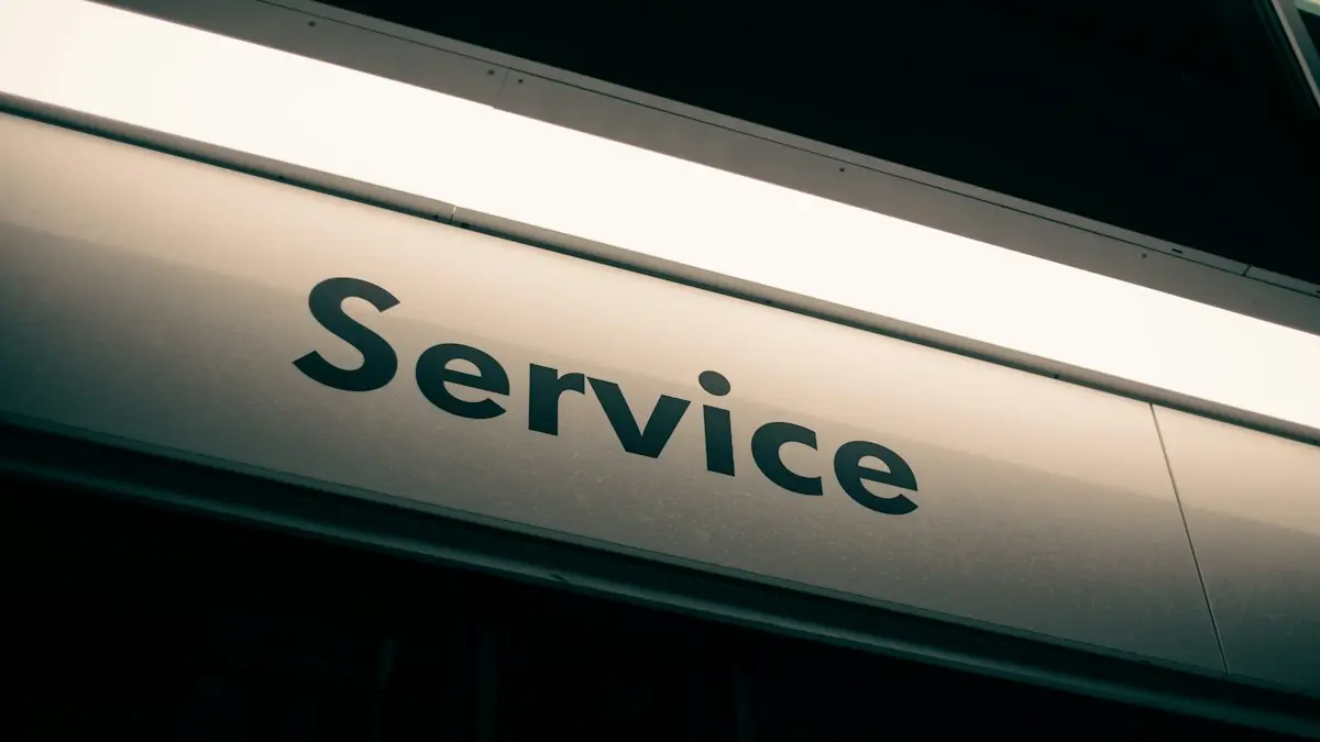 A sign with the word Service in black letters on a white background