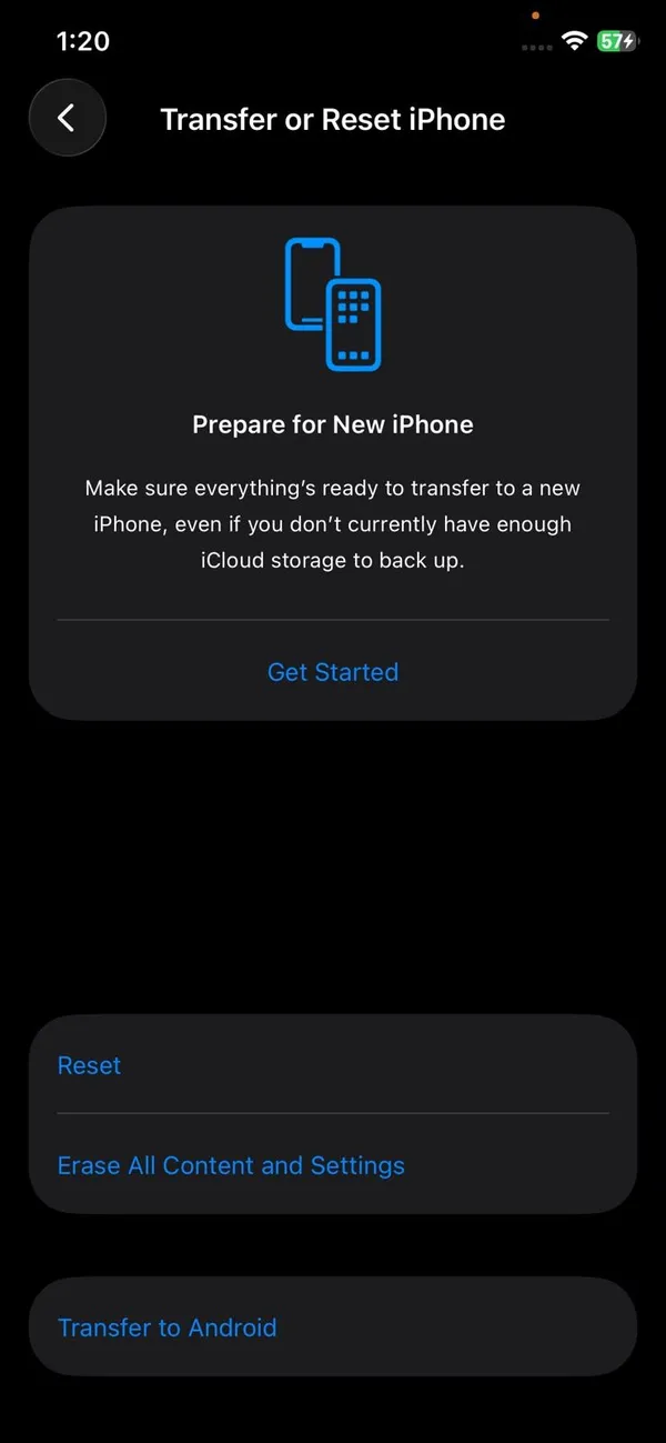 Transfer or Reset iPhone screen with Reset and Erase All Content and Settings