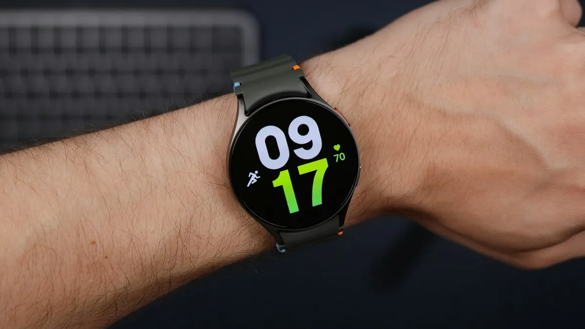A Samsung Galaxy Watch on a wrist
