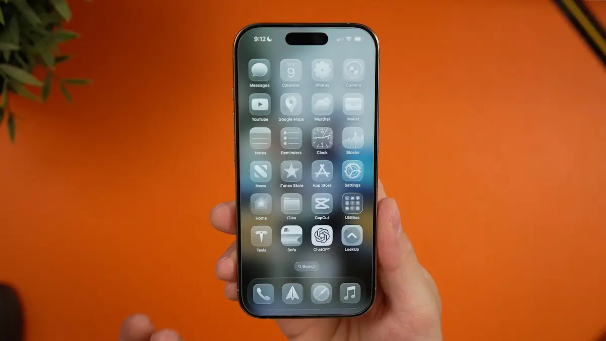 A person is holding an iPhone showcasing apps