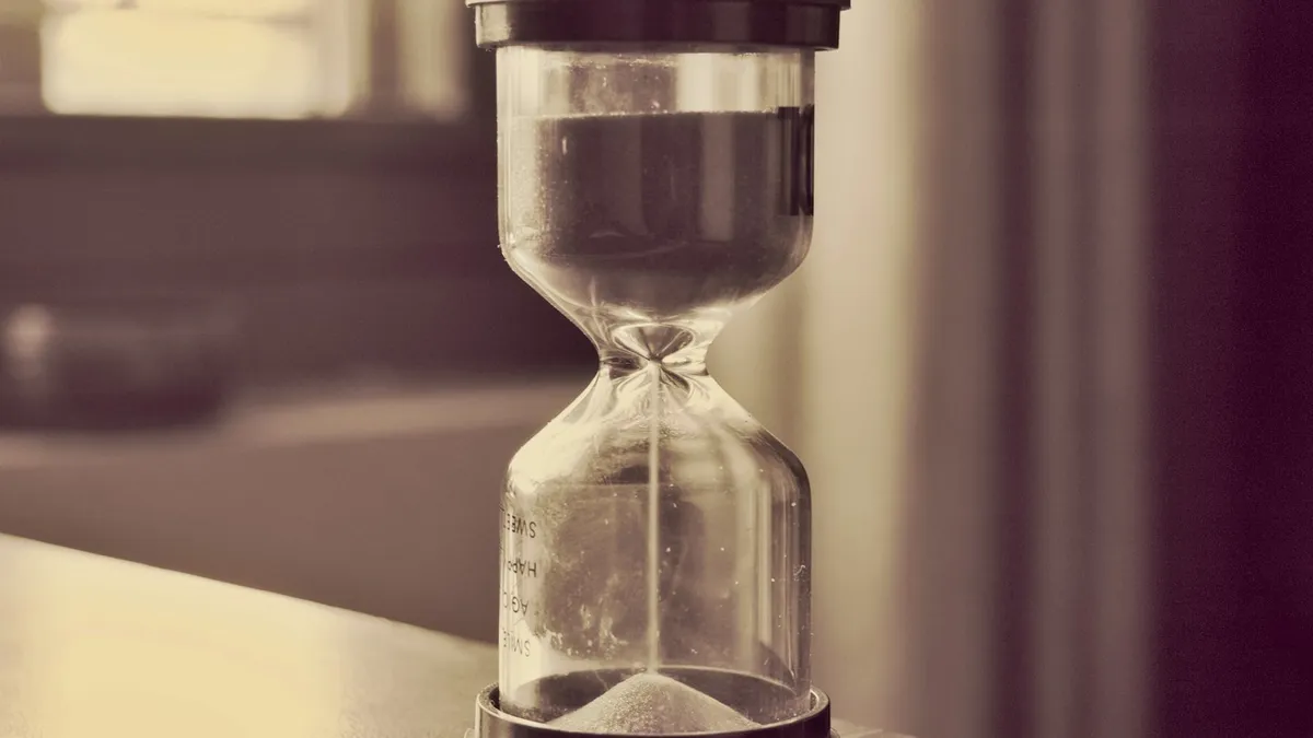 An hourglass counting down time