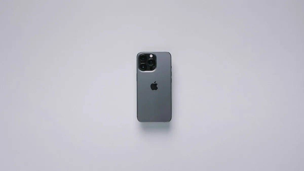 The back of an iPhone on a white surface