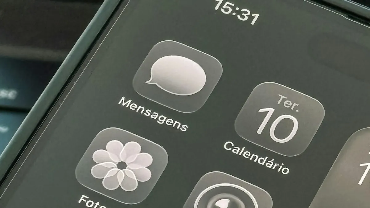 Close-up of an iPhone home screen with app icons