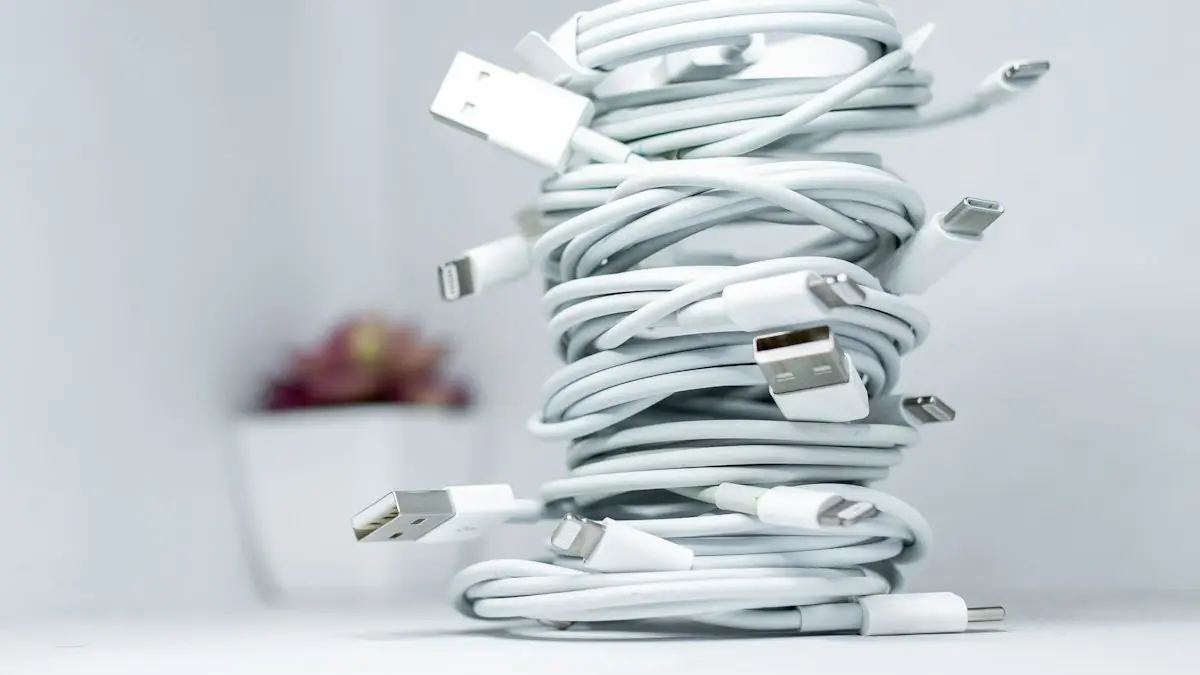 White usb cable on white table