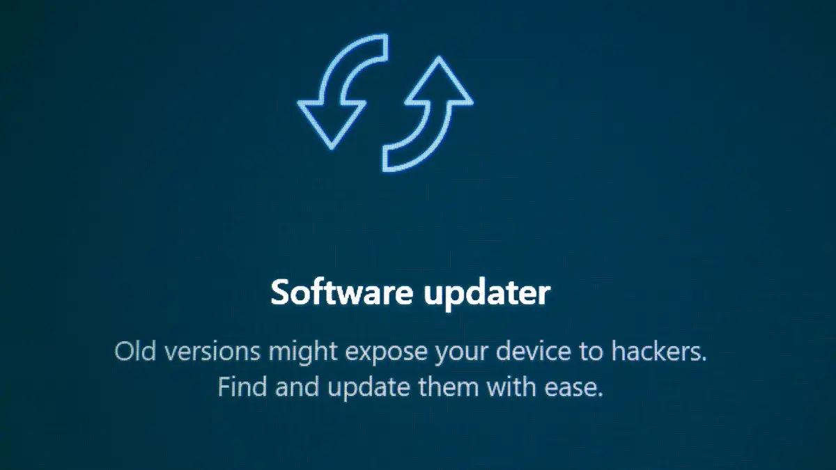 Software updater with refresh arrows icon and update icons