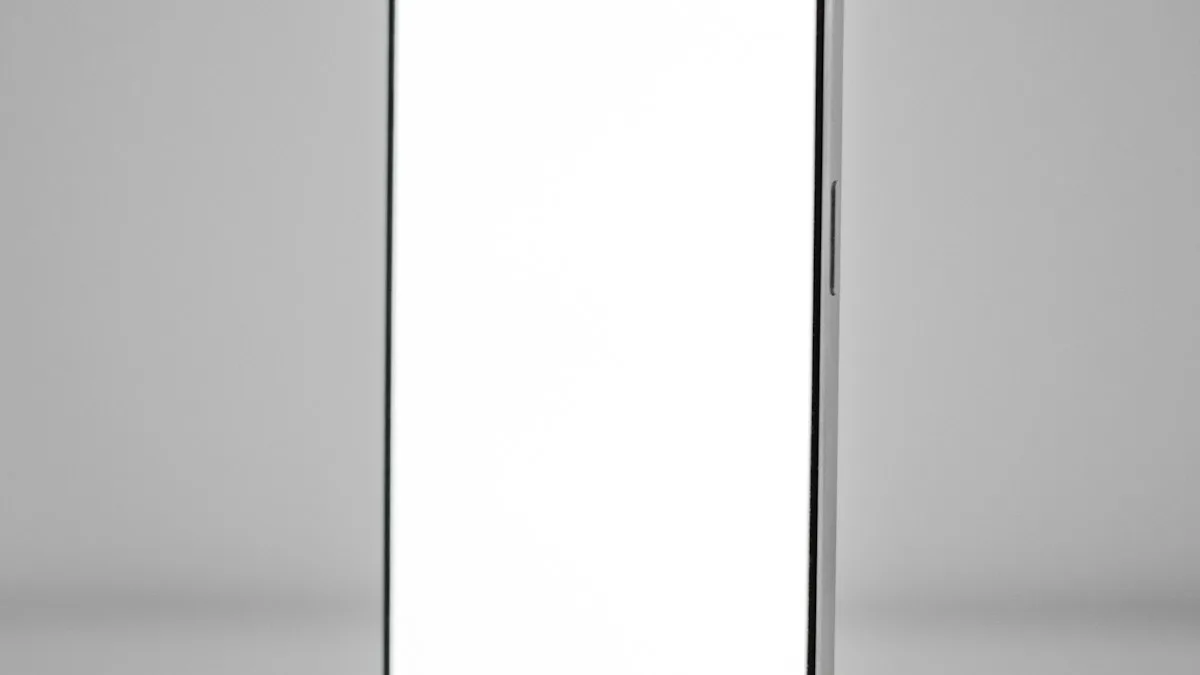 A white cell phone with a blank screen