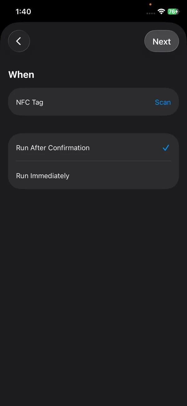 Shortcuts NFC Tag automation with the Scan button