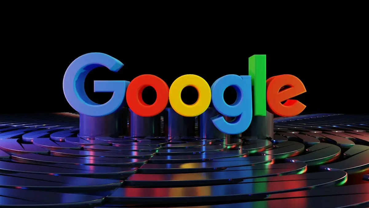 The google logo is displayed in front of a black background