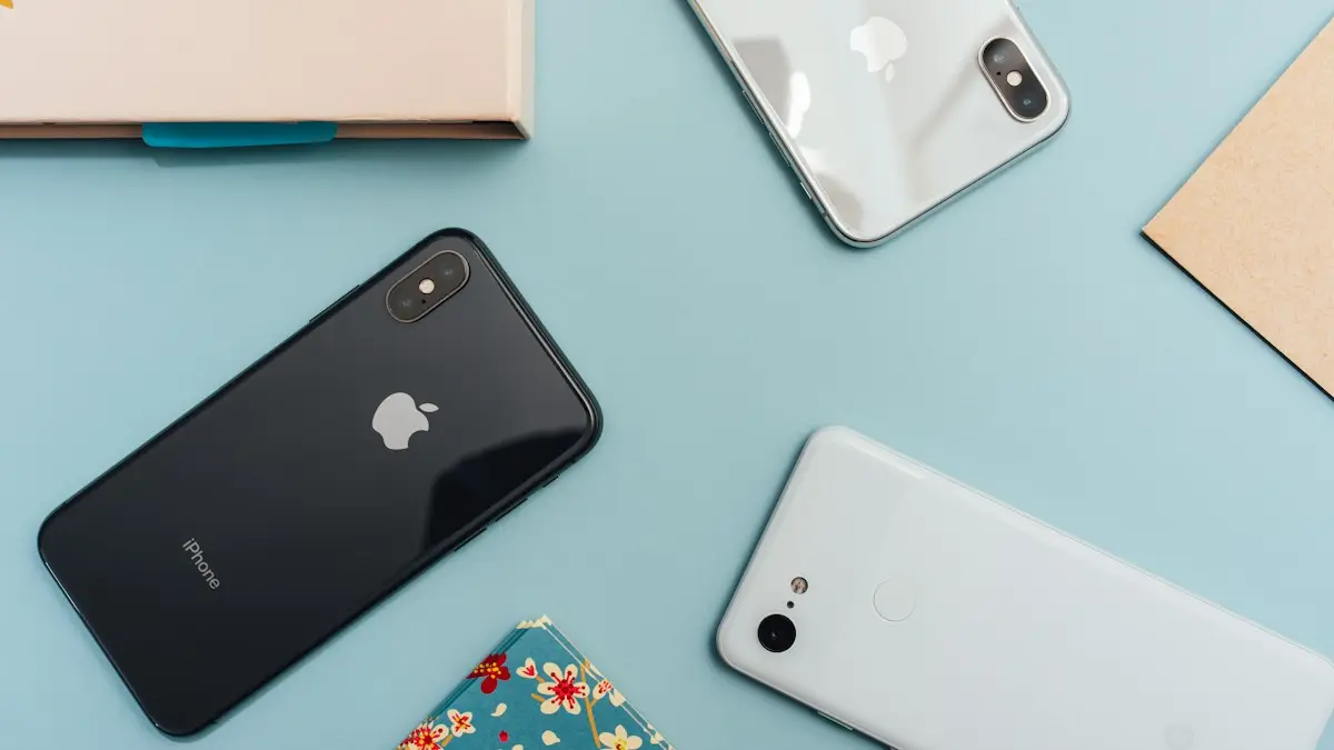 Space gray iPhone X on blue surface