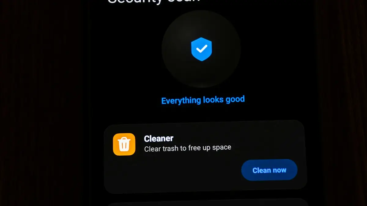 Mobile phone showing a security scan and cleaner interface