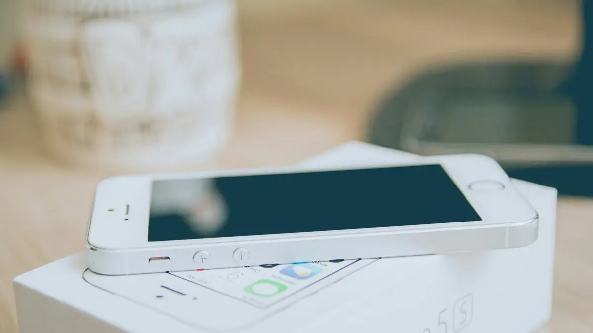 Silver iPhone 5s on box