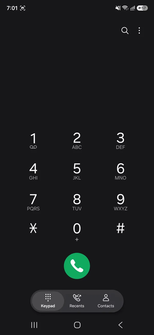 Samsung Phone keypad with the voicemail icon under the 1 key