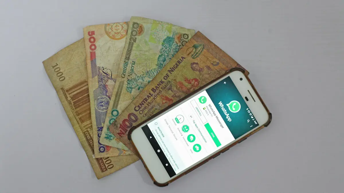 White Android smartphone beside banknotes