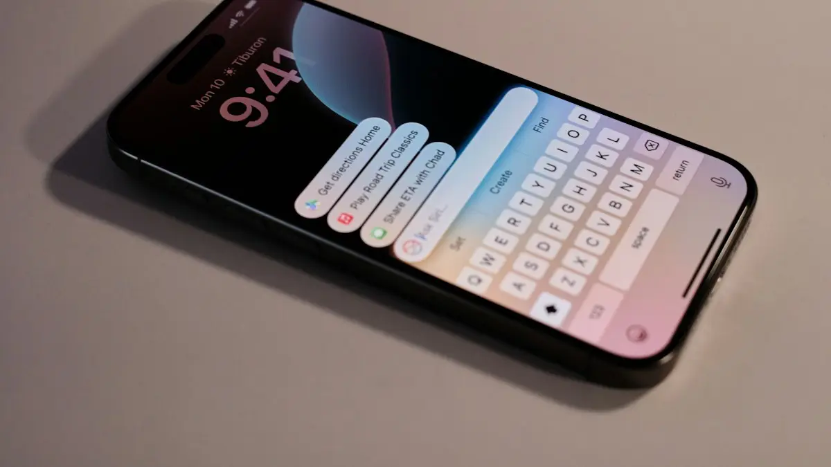 A close up of a cell phone with a keyboard on it