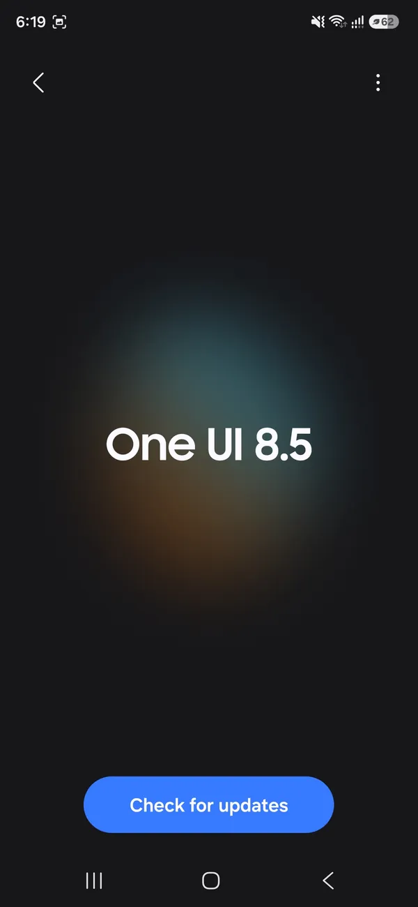 Samsung Software update screen with One UI 8.5 and a Check for updates button