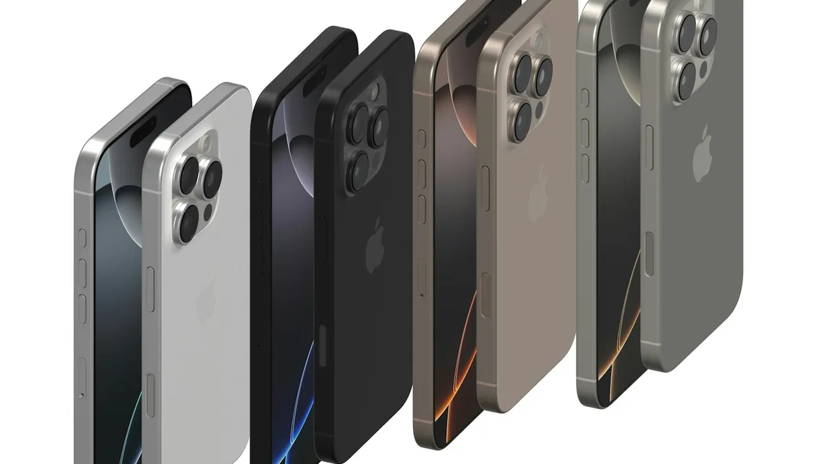 A row of cell phones with different colors